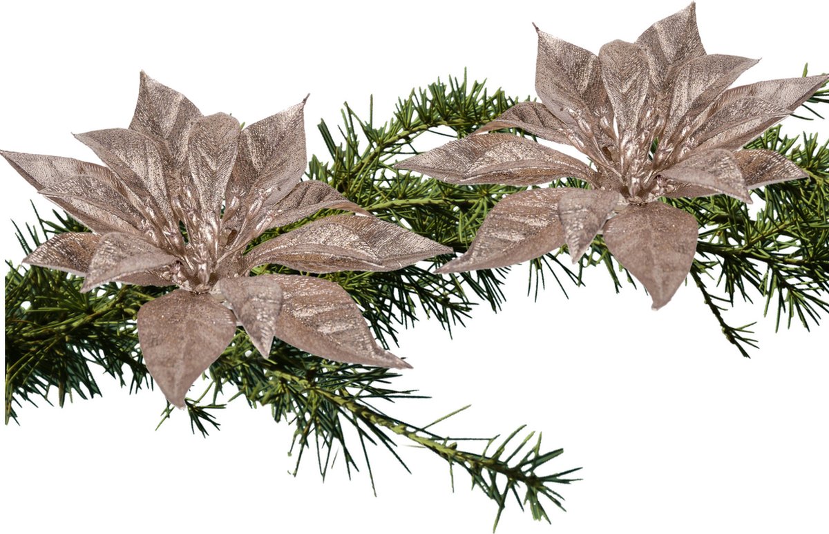 Cosy&Trendy Cosy & Trendy Kerstster roze glitter - 2x stuks - op clip - 18 cm - decoratie kerstbloem