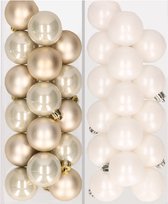 32x stuks kunststof kerstballen mix van champagne en wit 4 cm - Kerstversiering