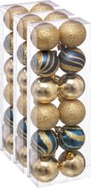 36x stuks kerstballen mix goud/blauw glans/mat/glitter kunststof diameter 4 cm - Kerstboom versiering