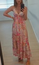 Boho vintage maxi jurk ik prachtige kleuren met elastische hoge talie en volants maat 38