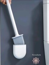 Brosse de toilette en silicone flexible avec support - Brosse de toilette hygiénique avec système de suspension / fixation murale - Durable et antibactérien - Blauw
