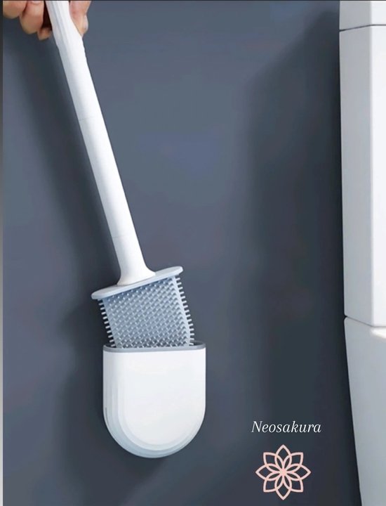 Flexibele siliconen WC borstel met houder - Hygiënische toiletborstel met ophangsysteem / wandmontage - Duurzaam en antibacterieel – Blauw