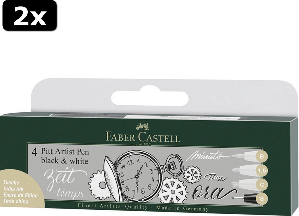 2x Faber Castell FC-167151 Tekenstift Faber-Castell Set Pitt Artist Pen Zwart En Wit