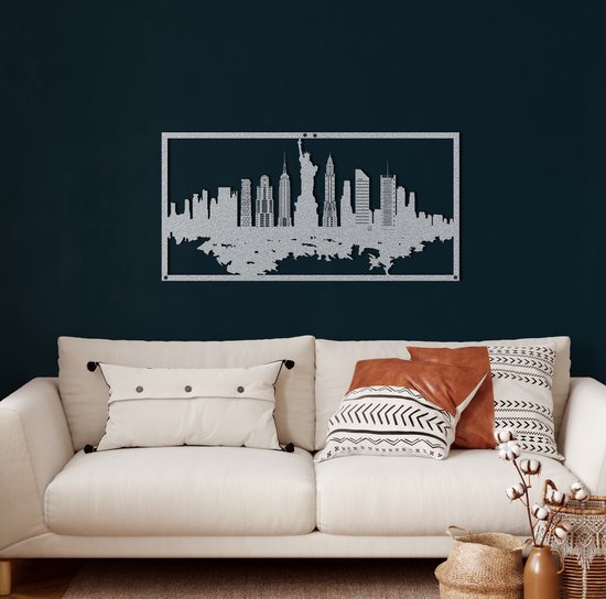 Wanddecoratie | Skyline van New York  / New York Skyline | Metal - Wall Art | Muurdecoratie | Woonkamer | Buiten Decor |Zilver| 100x50cm