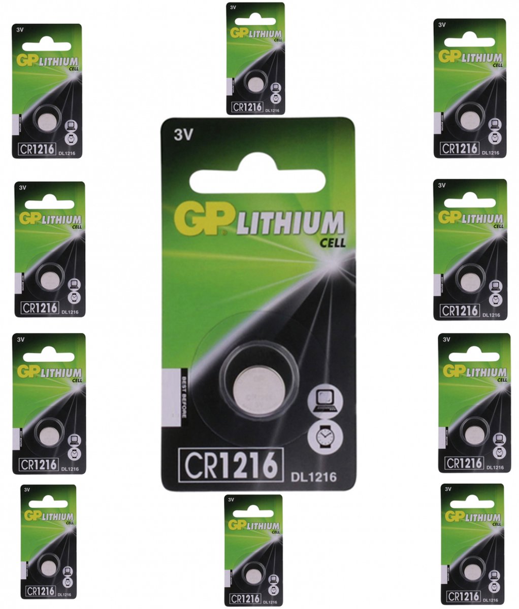 GP CR1216 3V knoopcel lithiumbatterij - 10 Stuks