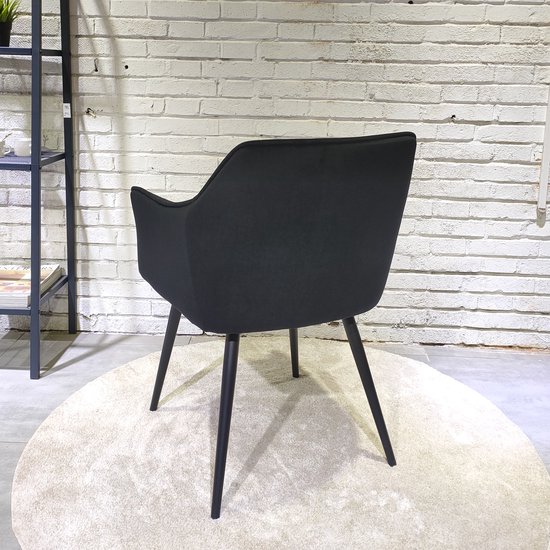 HTfurniture-Chaise de salle à manger Cruz-velours noir-avec accoudoir-pieds noirs