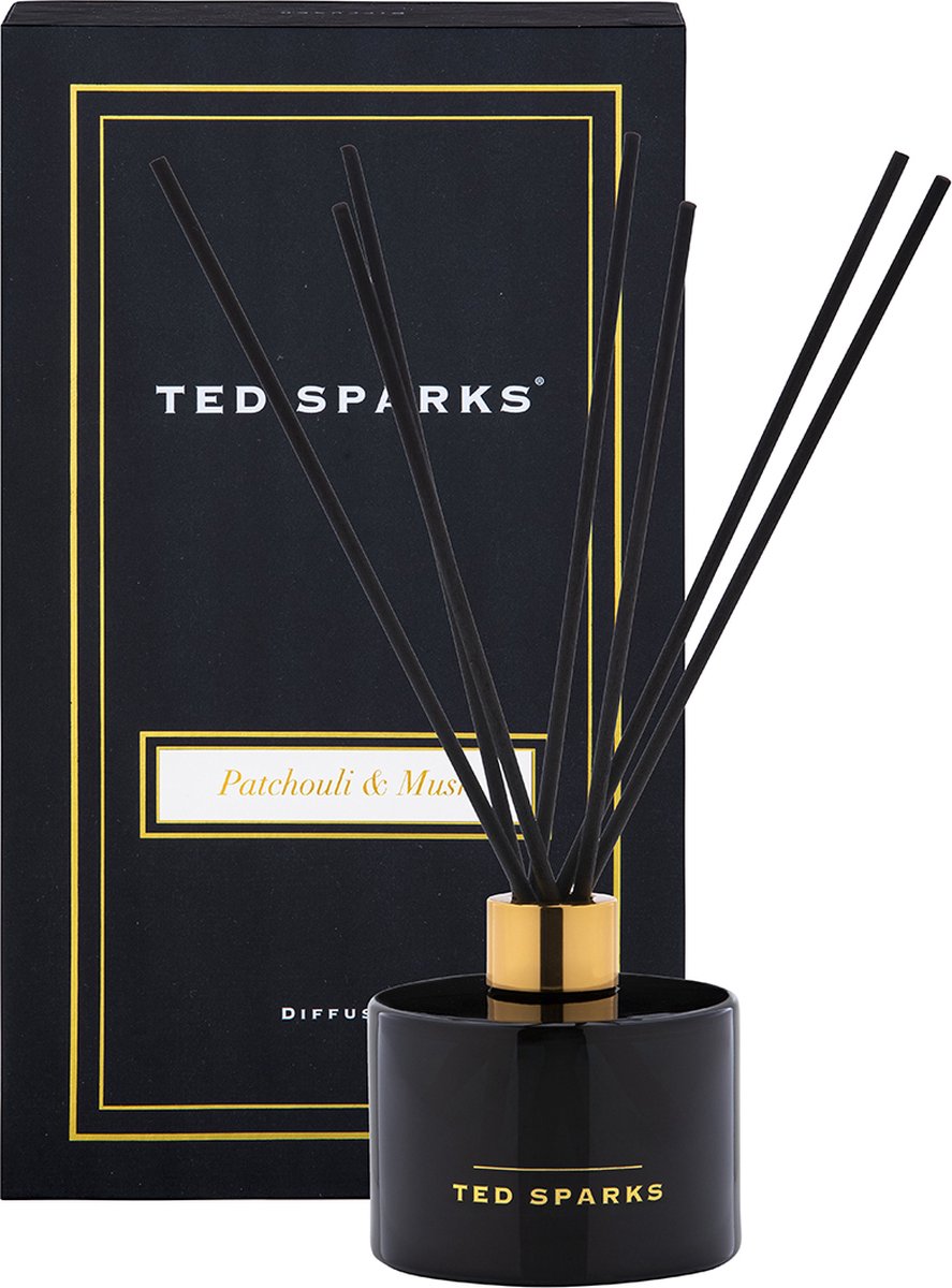 Ted Sparks - Geurstokjes - Huisparfum - Interieurparfum - Huisgeur geurstokjes – Luxe verpakking - Patchouli & Musk