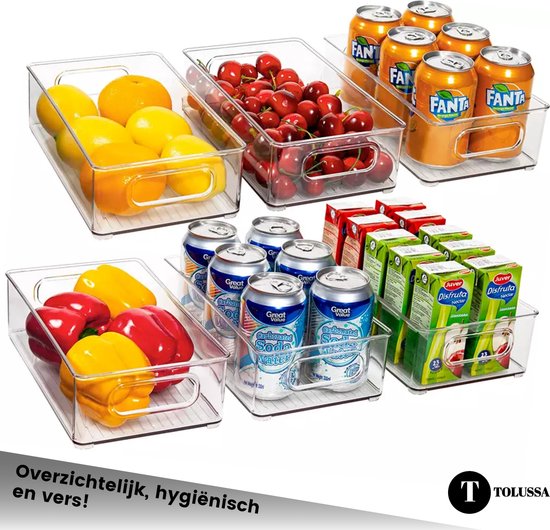 Tolussa Réfrigérateur Organisateur Transparent Incl. Couvercle - Plateaux pour réfrigérateur - Boîte de rangement pour réfrigérateur - Bac de rangement pour réfrigérateur - Coffre-fort pour congélateur
