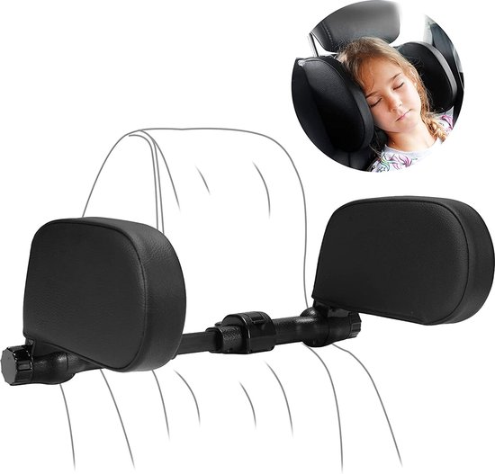 Yoocaa Hoofdsteun auto kinderen, 180° instelbaar nekkussen auto, snelle installatie, neksteun voor kinderen en volwassenen (zwart)