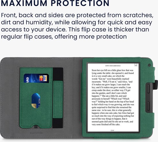 kwmobile flip cover voor e-reader - geschikt voor Tolino Vision 6 - Van imitatieleer en -suède - In donkergroen / donkergrijs van kwmobile — afbeelding 5