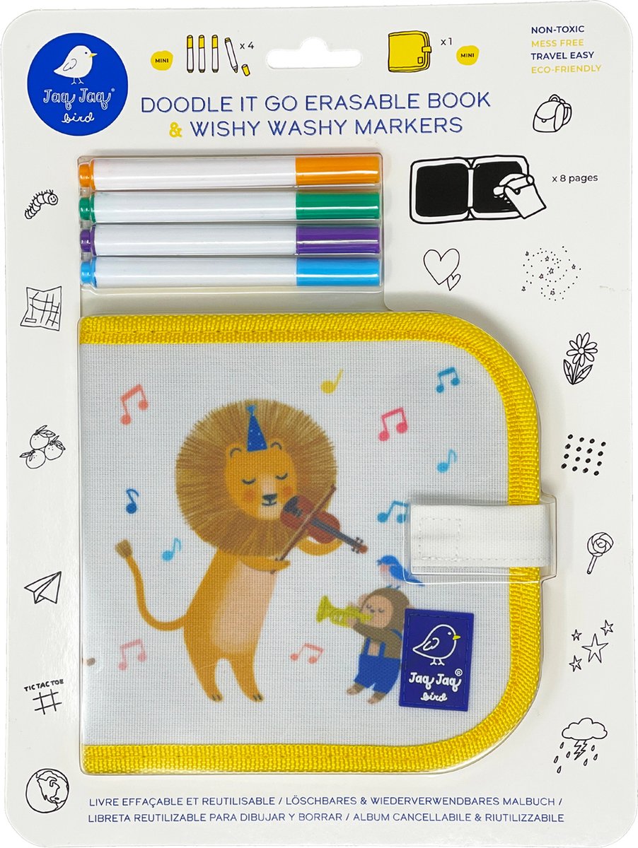 Jaq Jaq Bird kleurboek Mini Doodle It En Go Leeuw met markers.