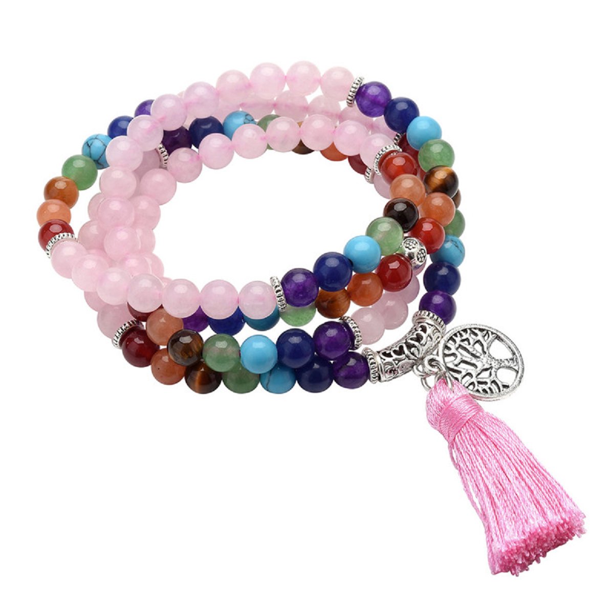 Tree of Life Roze chakra rozenkwarts stenen Mala Armband / Ketting - 108 Kralen levensboom - 6mm Steen - boeddhisme - Boeddha - Yoga - Meditatie - Buddha - Kralenketting - Rozenkrans Sparkolia - Vrouwen / Mannen - Boom - Natuurlijke edelsteen