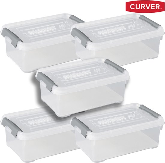 Curver set van 5 transparante stapelbare opbergboxen 4L | bol.com