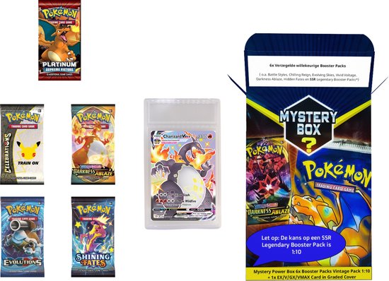 Thumbnail van een extra afbeelding van het spel Pokémon Mystery Power Box 6x Booster Packs Vintage Pack 1:10 + 1x EX/V/GX/VMAX Card in Graded Cover