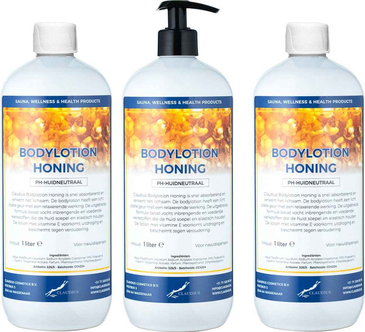 Goedkoopste Bodylotion Honing 1 Liter - met gratis pomp - set van 3 stuks