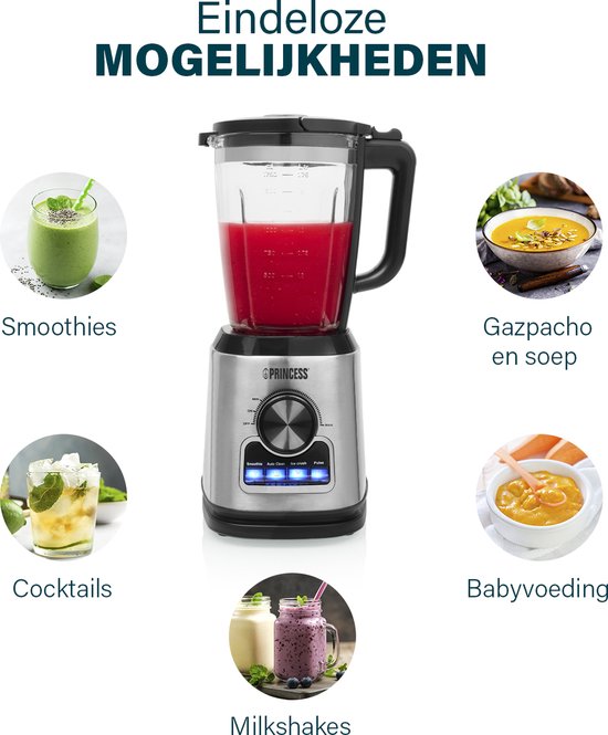 Princess 01.212094.01.001 Blender Solid Pro - 1400 W - 6 RVS messen- 1.75 Liter - Glazen kan van Princess — afbeelding 2