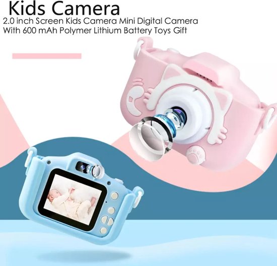 Kindercamera digitaal Roze - 32GB SD-kaart - HD 1080p - Schokbestendig Kinderfototoestel - Vlog camera