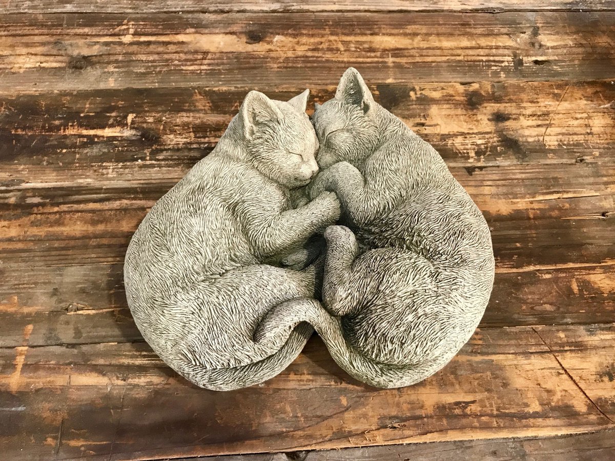 Betonnen tuinbeeld - snoezende poezen / rustende katten
