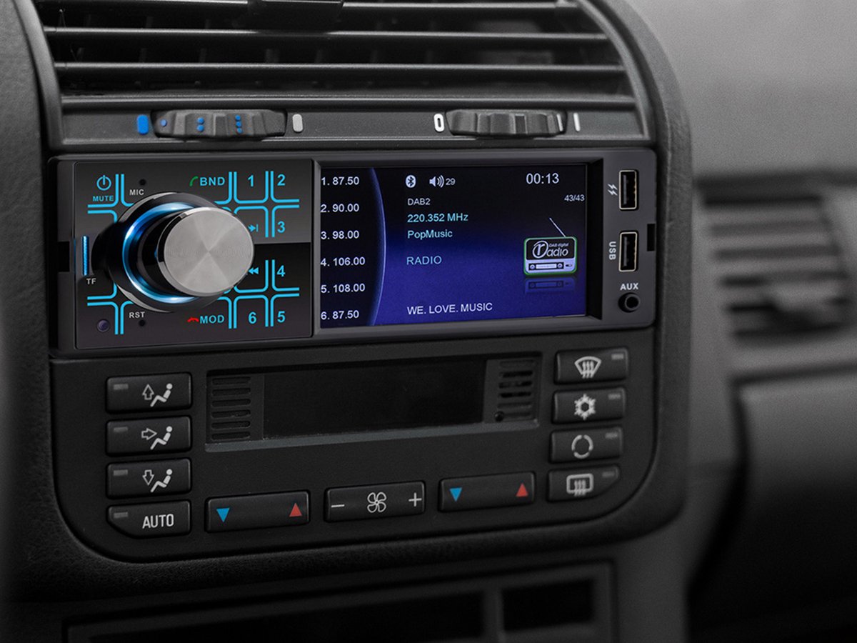 Autoradio avec Chargeur USB, radio FM et DAB+ - 4 x 75 Watt – DIN simple -  Sortie RCA (RMD053DAB)