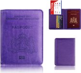 TDR - Luxe kunstleder paspoort en pasjes houder - met RFID-blokkeringstechnologie - met Nederlands voorgedrukt motief - paars