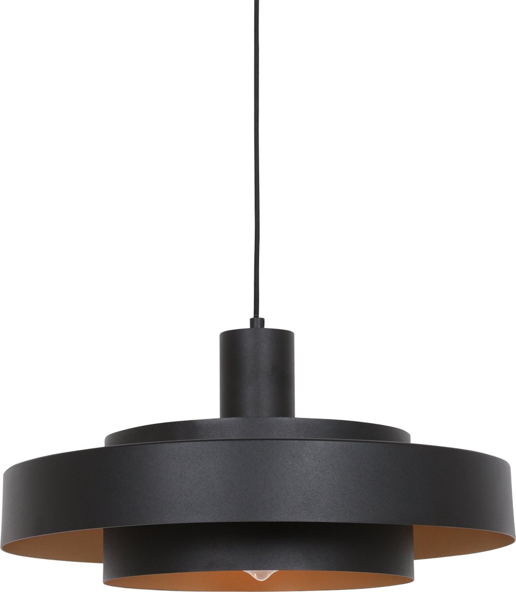 Anne Lighting Flinter hanglamp - met ringen - E27 - Ø50 cm - in hoogte verstelbaar - zwart met gouden binnenzijde
