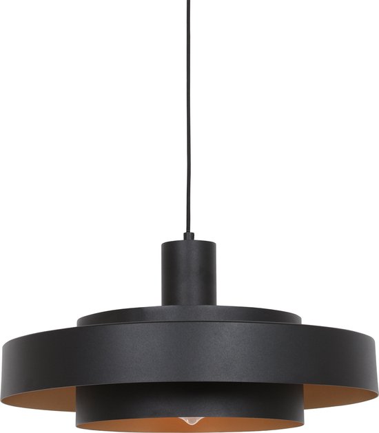Anne Lighting Suspension Flinter - avec anneaux - E27 - Ø50 cm - réglable en hauteur - noir avec intérieur doré