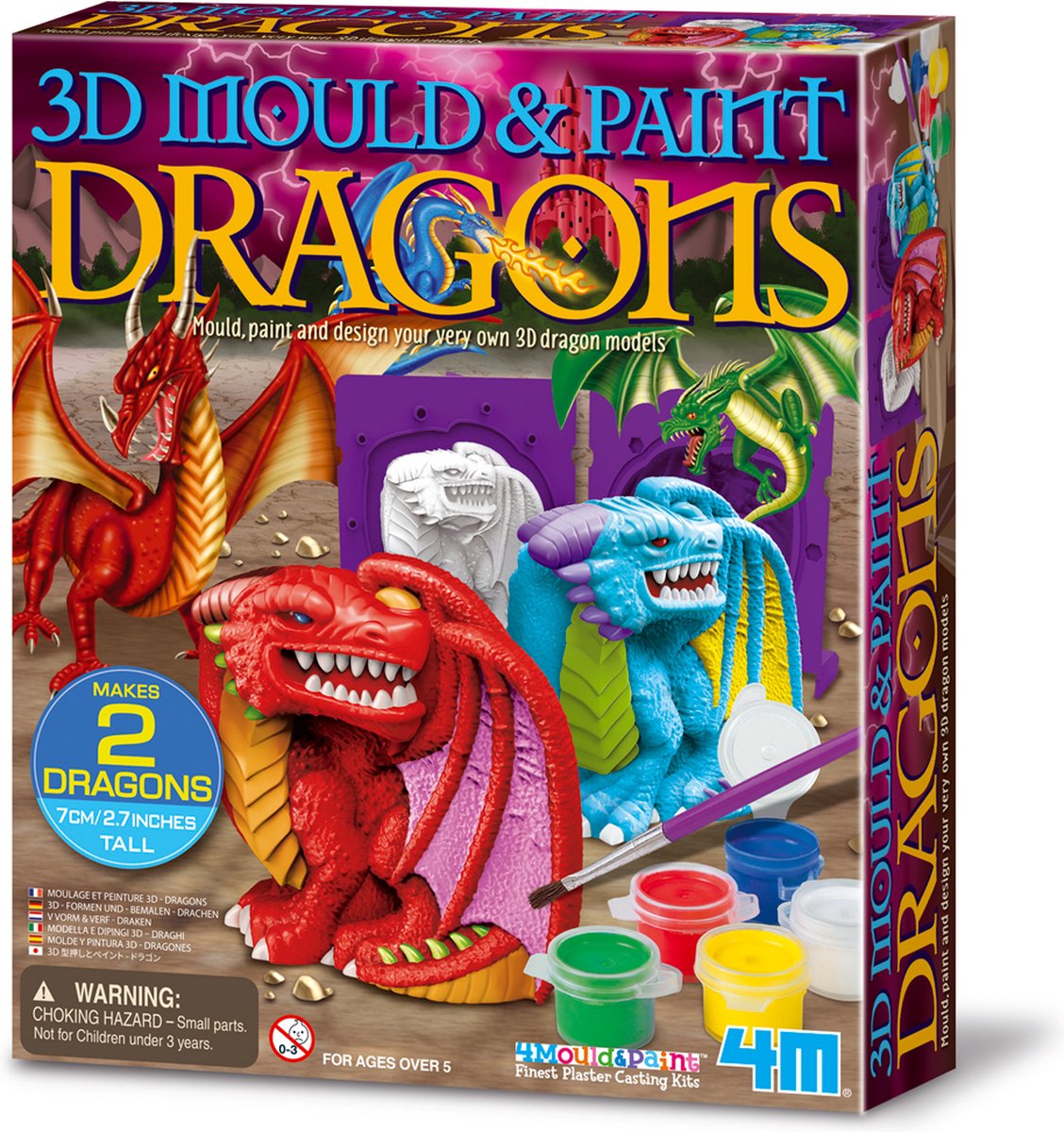 4M knutselen - giet en verf - 3d draken - 2 stuks - creatief speelgoed - 5+ afbeelding