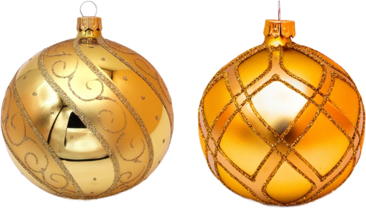 Stijlvolle Gouden Kerstballen met mooie Gouden Decoratie Doosje van