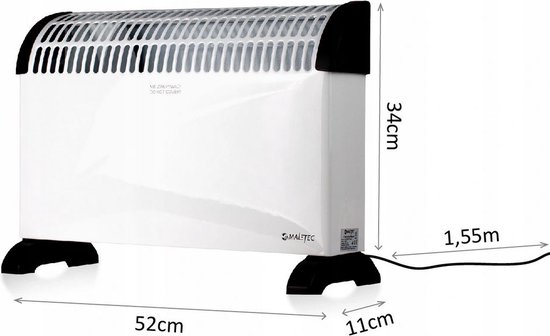 Alpina Convectorkachel 1500W - Elektrische Convector Kachel Vrijstaand Ventilatorkachel Met Aanpasbare Thermostaat Verwarming Voor Binnen 50 X 18 X 33 Cm Wit