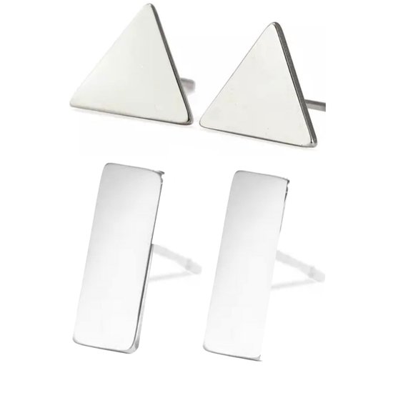 2 paar oorbellen- Driehoek- rechthoek- RVS- Zilverkleur- Charme Bijoux