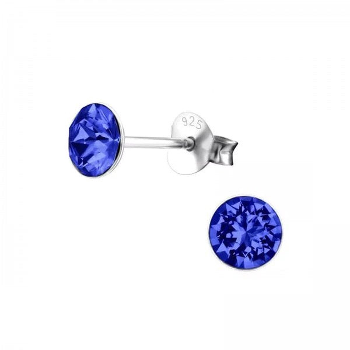 Zilveren oorknop, Lebowski kristal Sapphire (6mm)