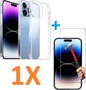 Soft TPU Transparant hoesje Silicone Case + 1 stuk Glas Screenprotector -  Geschikt voor: iPhone 13 Pro Max