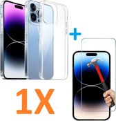 Soft TPU Transparant hoesje Silicone Case + 1 stuk Glas Screenprotector - Geschikt voor: iPhone 14 Pro