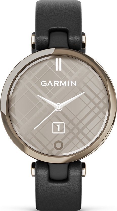 Garmin Lily Cream Gold Bezel with Black case Italian Leather Band bol