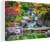 OneMillionCanvasses - Canvas - Schilderij - Waterval - Stenen - Japan - Bomen - Botanisch - Schilderijen op canvas - Canvasdoek - 30x20 cm - Wanddecoratie - Slaapkamer