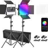 Neewer® - Set van 2 660 RGB LED - lampen met app Bediening - Fotografie Videolampenset 660 SMD-LED's - CRI 97+/3200K-5600K/Helderheid - 0-100%/0-360 - Instelbare kleuren/9 Toepasselijke Scènes