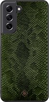 Casimoda® hoesje - Geschikt voor Samsung Galaxy S21 FE - Snake Mix - Zwart TPU Backcover - Slangenprint - Groen