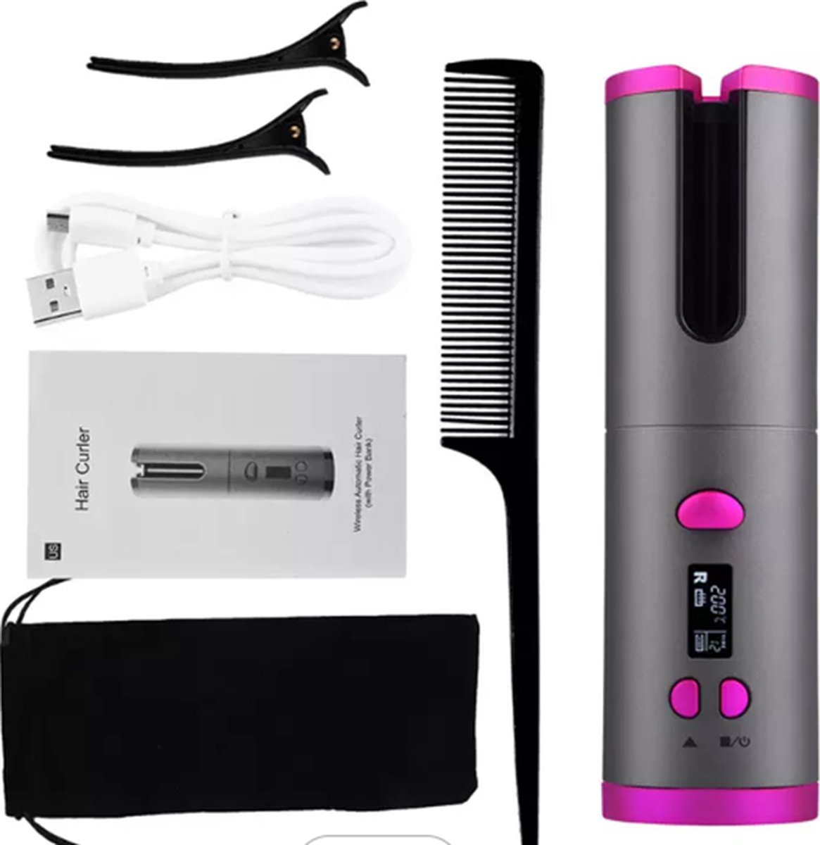 Fer à Friser Automatique SHEON (CkeyiN) Sans Fil – Rose, 4 Températures