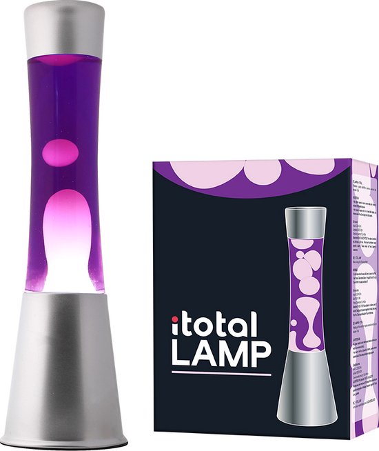 i-Total Lavalamp - Lava Lamp - Sfeerlamp - 40x11 cm - Glas/Aluminium - 30W - Paars met witte Lava - Zilvergrijs - XL1792