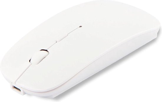 Draadloze Optische Muis - Bluetooth - Oplaadbaar - 2.4G - Slim - Draagbare draadloze reismuis - silent Click - Geruisloos - ergonomisch  - met USB - Ontvanger voor MacBook, pc, computer, laptop- Wit