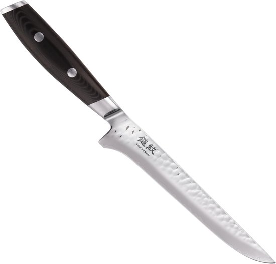 Yaxell Japans - Serie Tsuchimon - Uitbeenmes - VG10 Staal - 61 HRC - Lemmet 15 cm - 3 Lagen Damaststaal - Canvas-Micarta Heft