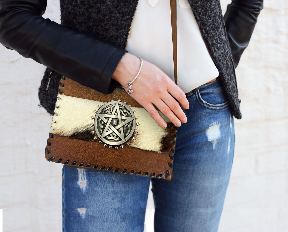 ‘Snap&Switch’ lederen tas | BellaMagio | Tripple Moon - Celtic Pentacle