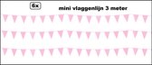 6x Roze mini vlaggenlijn 3 meter - geboorte thema feest festival vlaglijn meisje