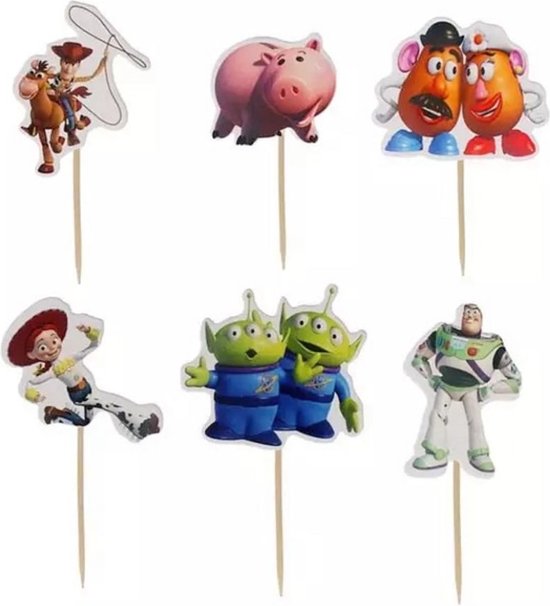 Toy Story - Prikkers - 24 stuks - Verjaardag - Feestje - Cupcake - Sheriff Woody - Buzz Lightyear - Hamm - Jessie -  Mr. & Mrs. Potato Head - Aliens