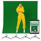 PIXETOOL Green Screen Doek 200 x 150cm - Achtergronddoek - Fotostudio - Fotodoek - Green Screen Studio - Ebook TWV €29,95 - Inclusief 4 Klemmen