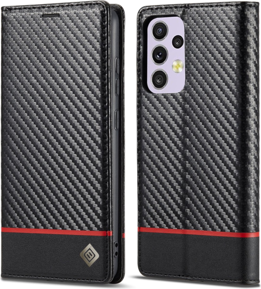 Luxe BookCover Hoes Etui voor Samsung Galaxy A33 - 5G Zwart-Rood-Carbon