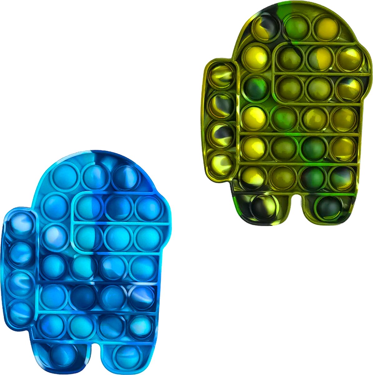 2 Stuks - Among Us- Pop it Fidget Toys - Astronaut Pop It Speelgoed - Anti Stress - Angst Sensorisch - Blauw/ Camouflage Groen - 15cm
