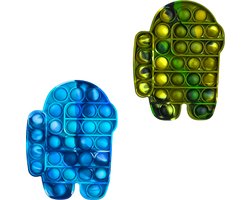 2 Stuks - Among Us- Pop it Fidget Toys - Astronaut Pop It Speelgoed - Anti Stress - Angst Sensorisch - Blauw/ Camouflage Groen - 15cm