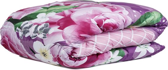 Zelesta Wonderbed Purple Roses Extra Light 240x220cm - Dekbed zonder overtrek - 30 dagen proefslapen - Wasbaar hoesloos dekbed - Bedrukt dekbed - Dekbed met print - Zomerdekbed