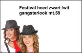 Festival hoed zwart/wit gangsterlook mt.59 - Hoofddeksel hoed festival thema feest feest party maffia gangster